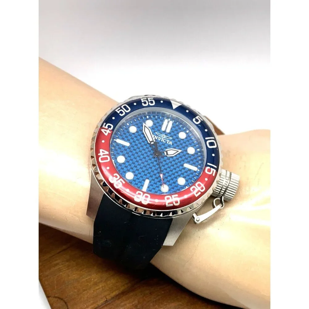 Invicta Mens Watch 35658 Pro Diver Quartz Blue Dial Pepsi Bezel Rubber Band 50mm